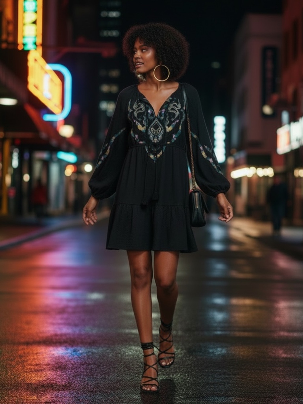 Long sleeve black mini with embroidery- perfect for an outdoor night out. nWT